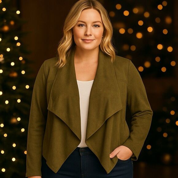 Kut From the Kloth Blazer M Green Faux Suede Open Front Drape Jacket Western Y2K - Picture 1 of 8